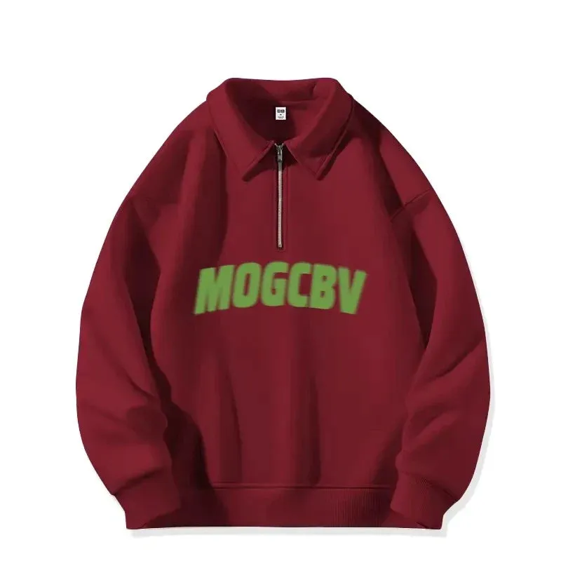Metaversmall Street Letter Printing Loose Casual Female Hoodies Winter Chicly Zipper Polo Neck Fashion Simple  6-colors Women Hoodies