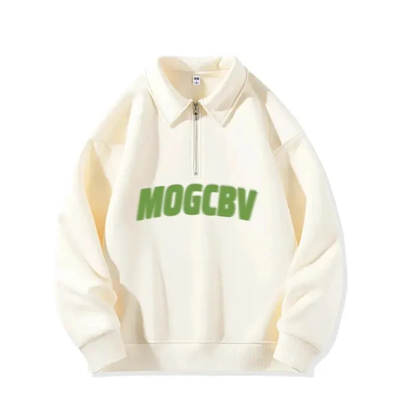 Metaversmall Street Letter Printing Loose Casual Female Hoodies Winter Chicly Zipper Polo Neck Fashion Simple  6-colors Women Hoodies