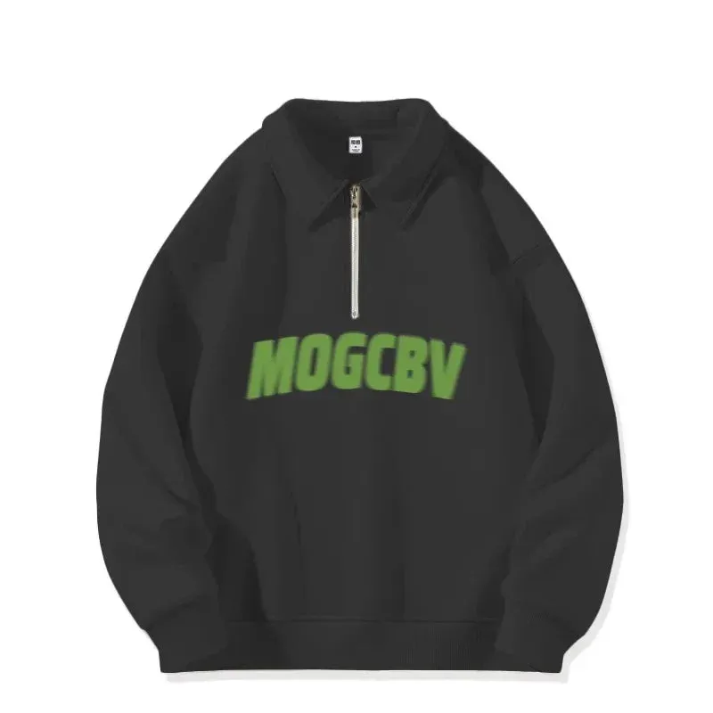 Metaversmall Street Letter Printing Loose Casual Female Hoodies Winter Chicly Zipper Polo Neck Fashion Simple  6-colors Women Hoodies