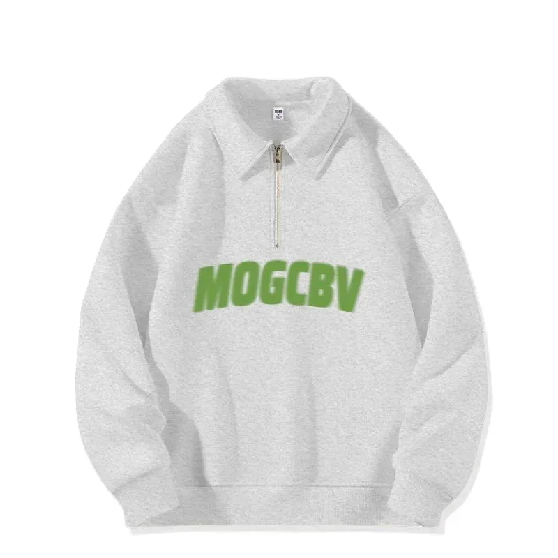 Metaversmall Street Letter Printing Loose Casual Female Hoodies Winter Chicly Zipper Polo Neck Fashion Simple  6-colors Women Hoodies