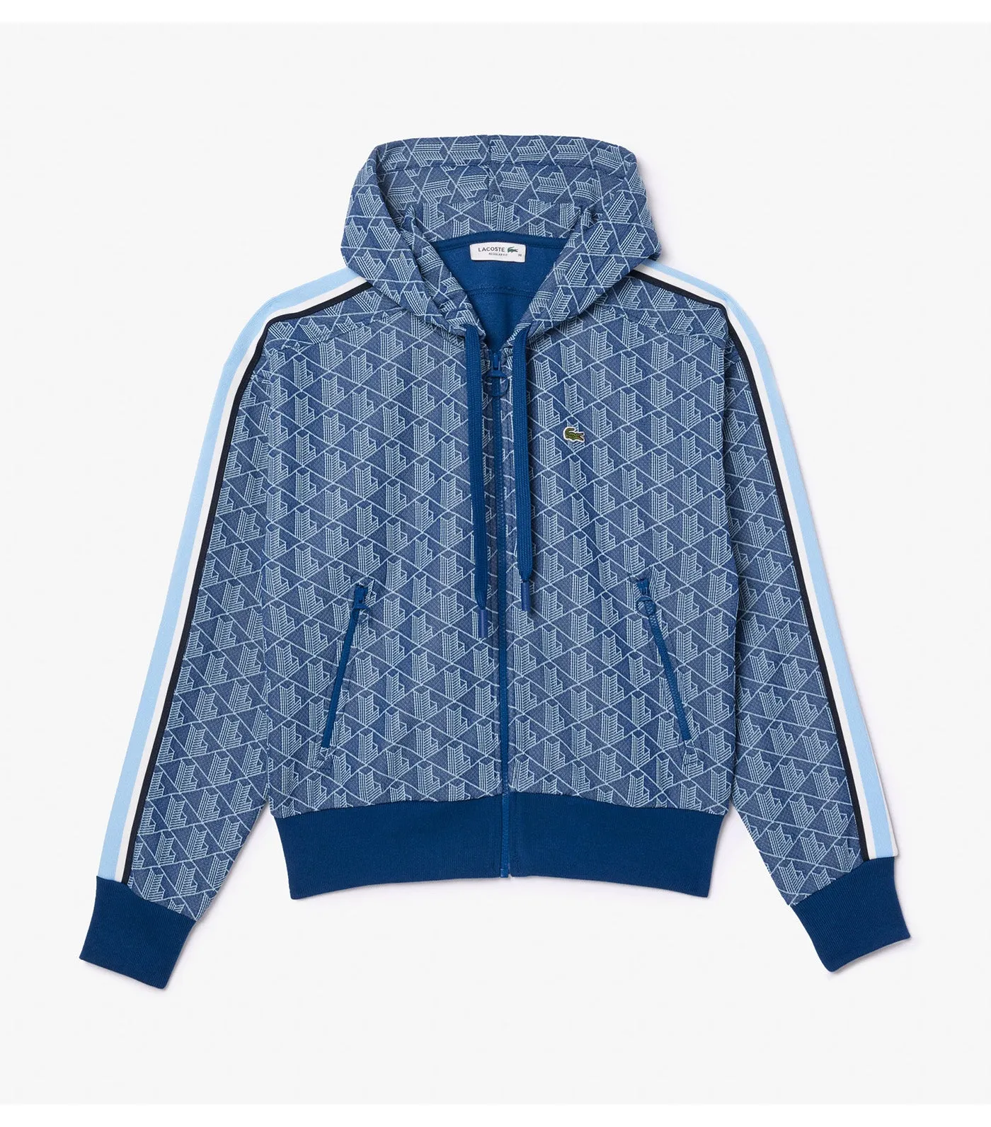 Monogram Jacquard Zip Front Hoodie Globe/Overview