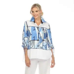 Moonlight Abstract Blouse in Blue Hues, Black & White - 3710