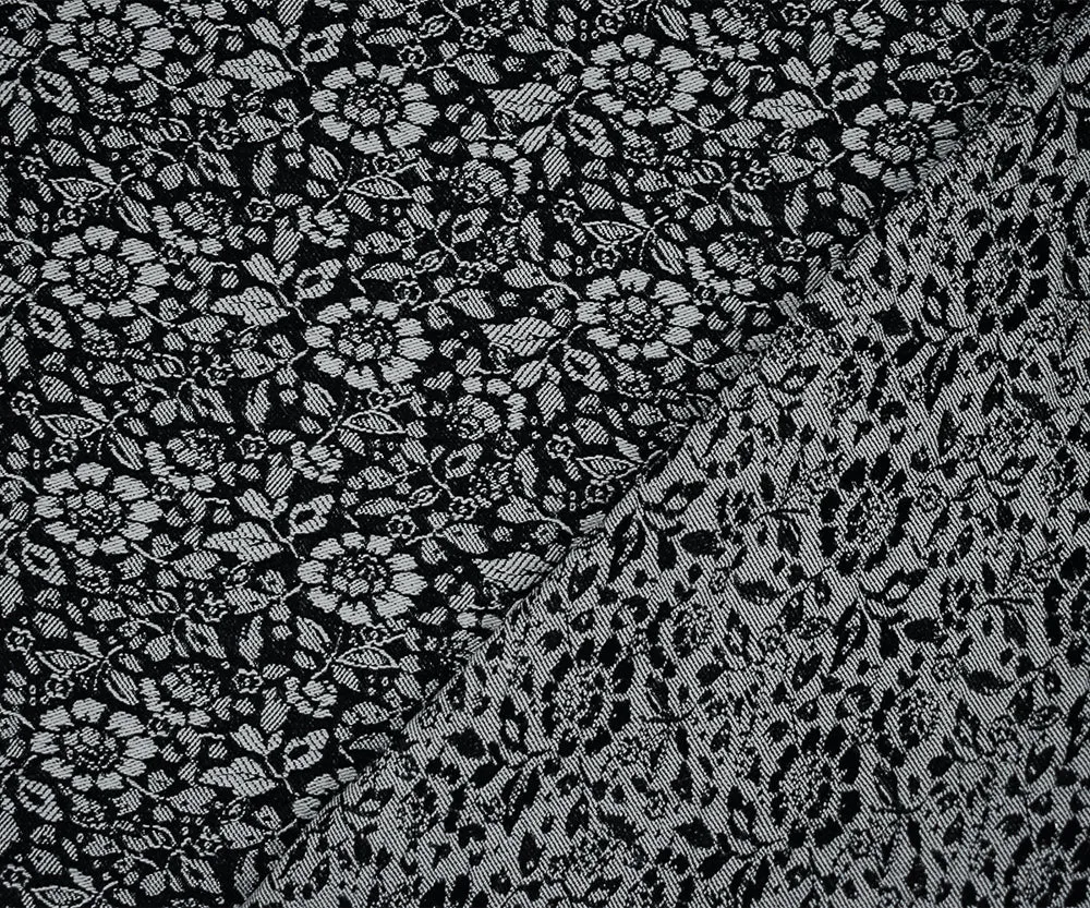 Navy-Blue Rayon Blend Stretch Spandex Floral Bengaline Jacquard Fabric