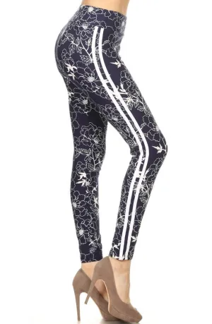 Navy Racing Stripe Yoga Style Leggings