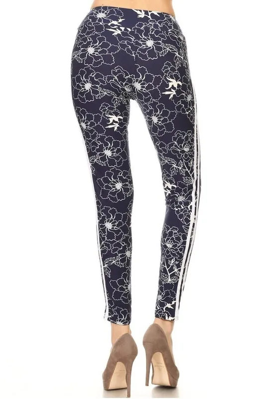 Navy Racing Stripe Yoga Style Leggings