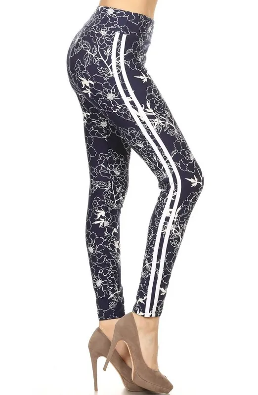 Navy Racing Stripe Yoga Style Leggings