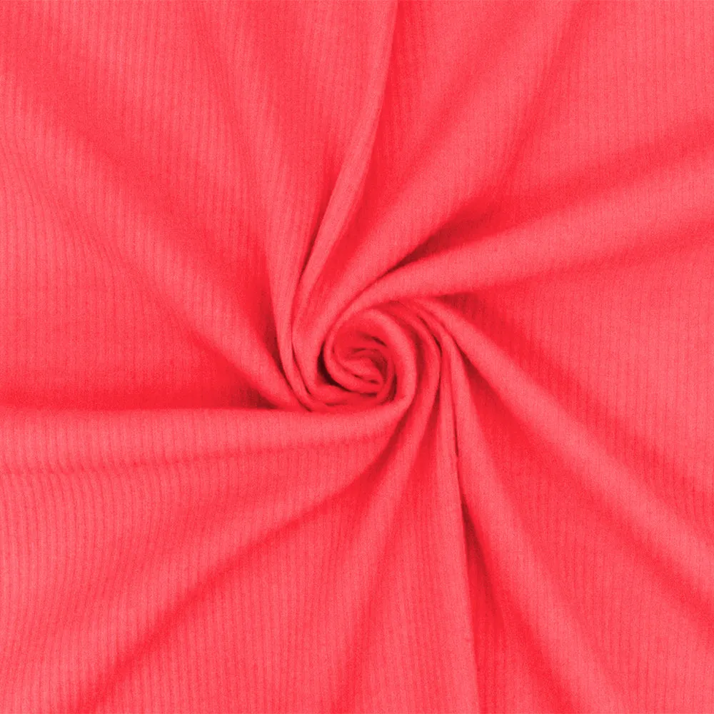 Neon Pink Solid Stretch Polyester 4X2 Rib Knit Fabric