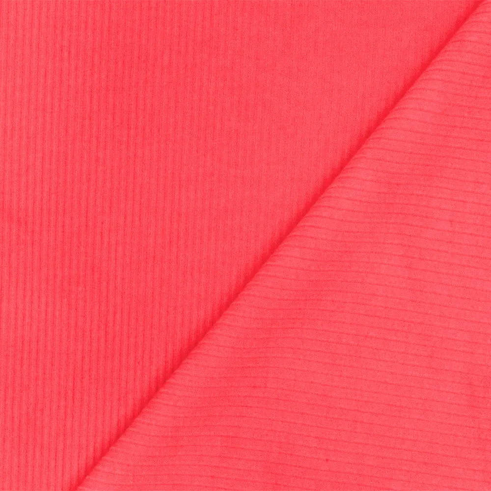 Neon Pink Solid Stretch Polyester 4X2 Rib Knit Fabric