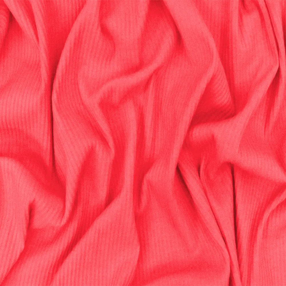 Neon Pink Solid Stretch Polyester 4X2 Rib Knit Fabric