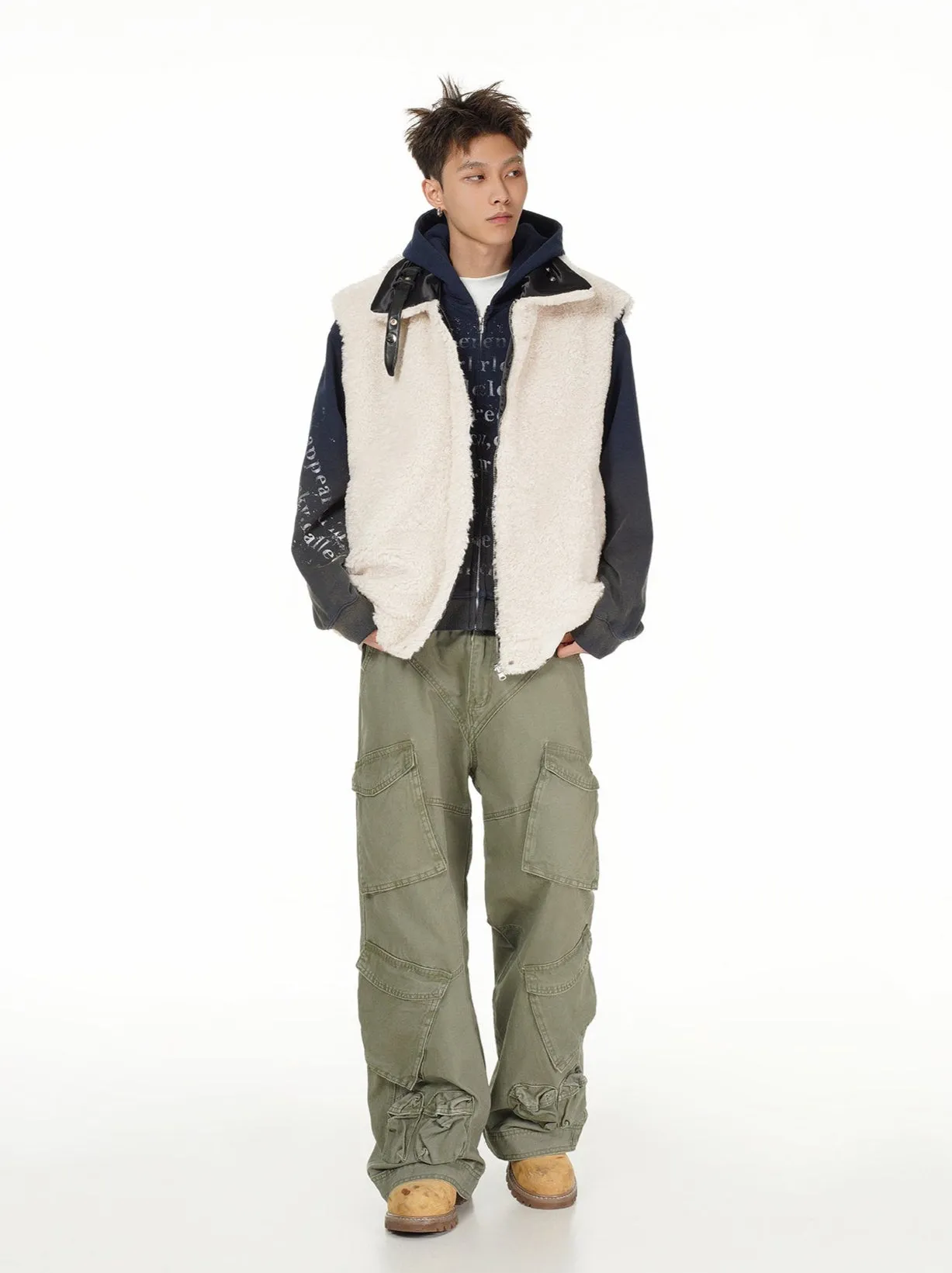 Oversized Reversible Sherpa Lined Zip Vest