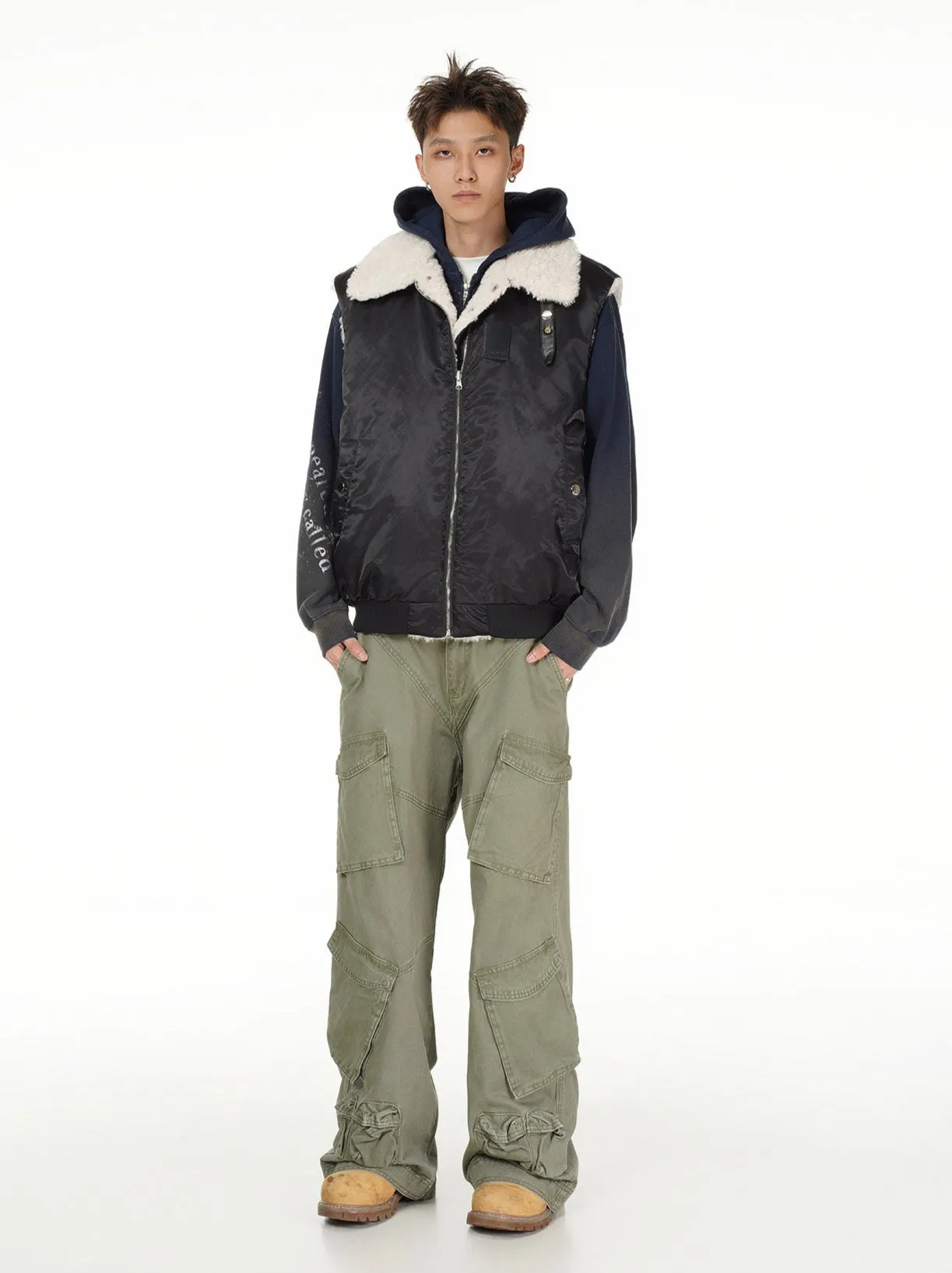 Oversized Reversible Sherpa Lined Zip Vest