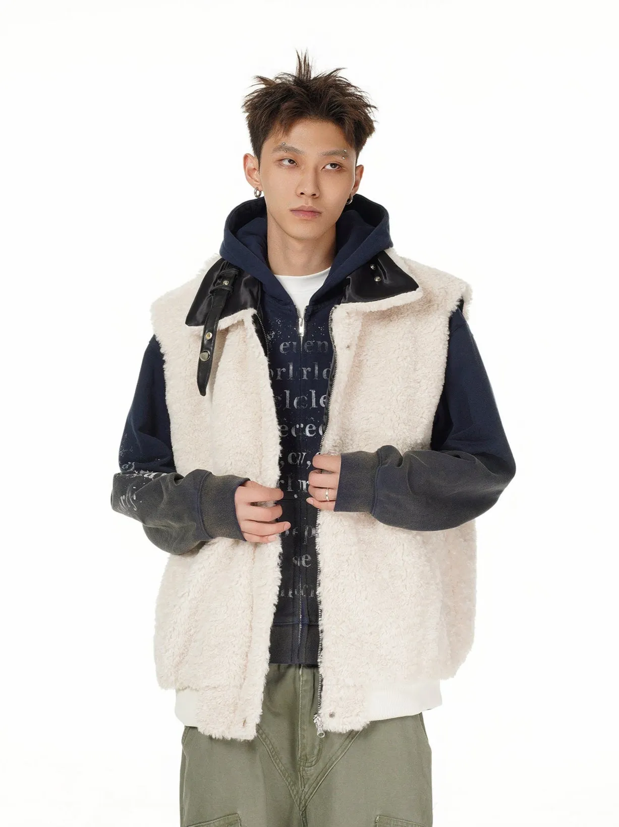 Oversized Reversible Sherpa Lined Zip Vest