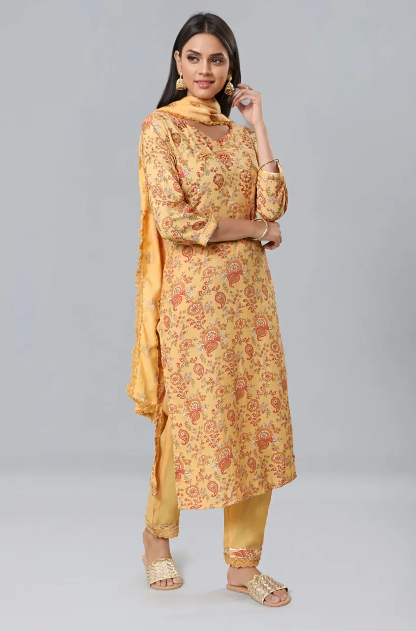 PANAAH - Yellow Three Piece Kurta Set with Dupatta