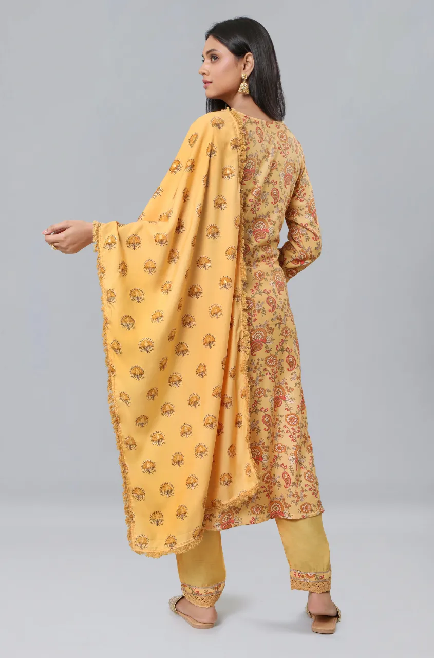 PANAAH - Yellow Three Piece Kurta Set with Dupatta
