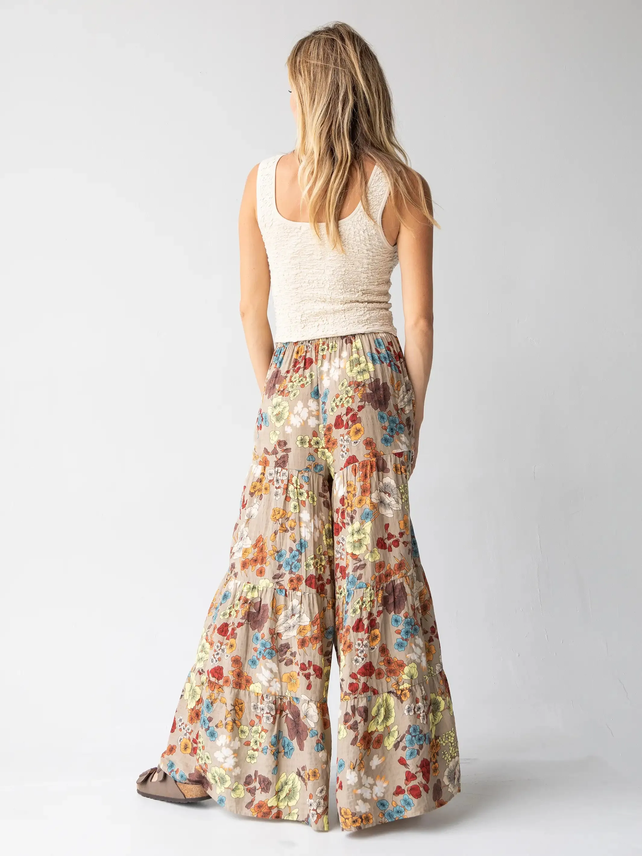 Patti Palazzo Pant - Tan Cream Floral