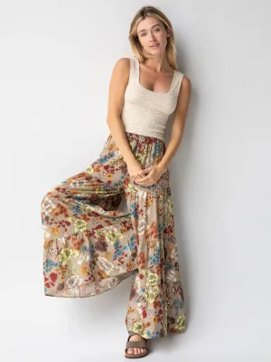 Patti Palazzo Pant - Tan Cream Floral