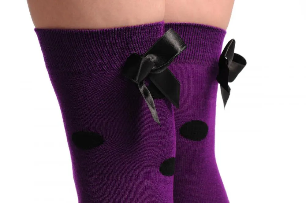 Purple Polka Dot With Black Bow Warm Cotton