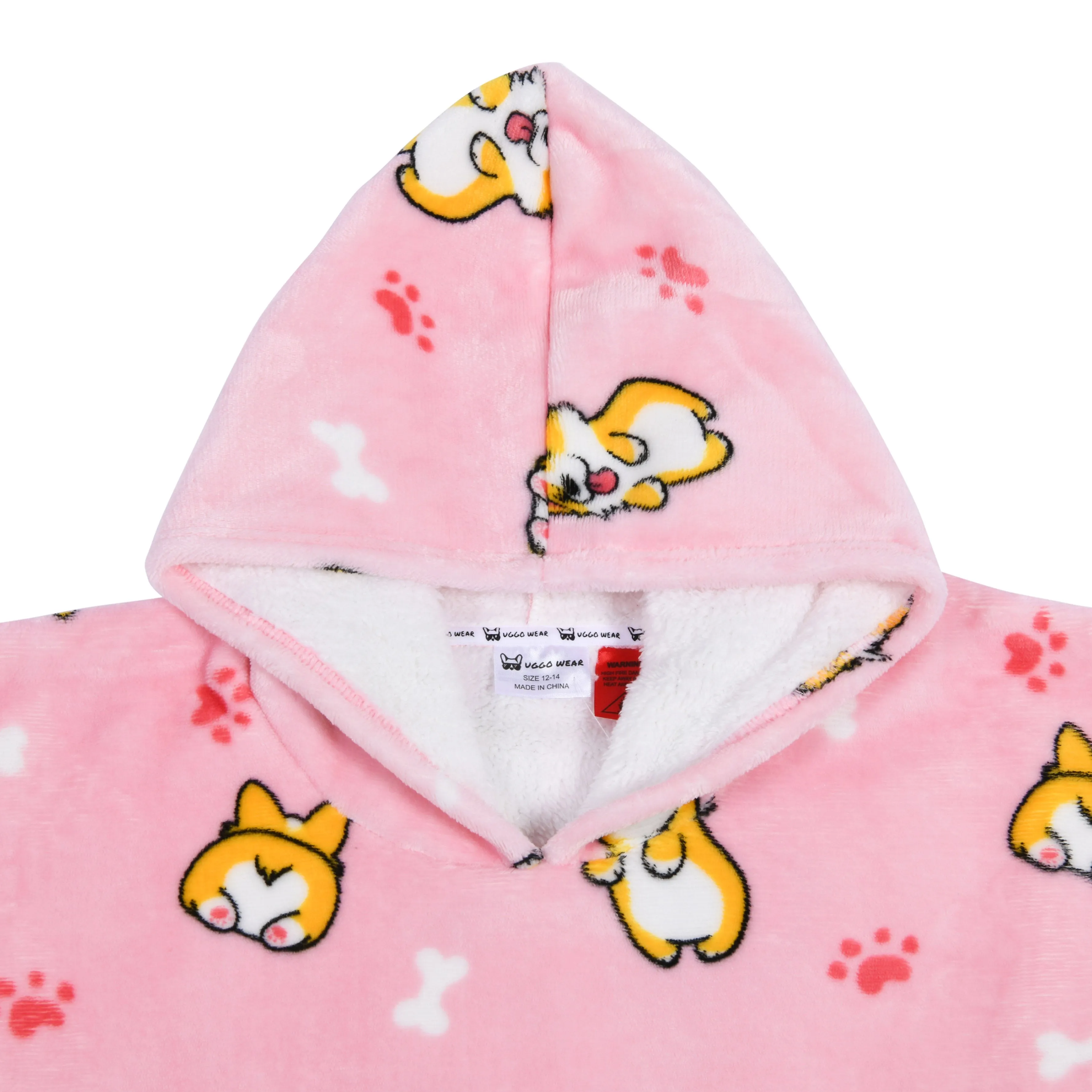 UGGOWEAR Giant Hoodie Corgilicious Kids Pink Sizes 12-14