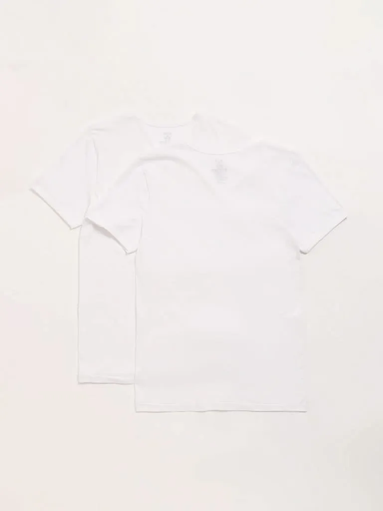 WES Lounge White Cotton Vests - Pack of 2