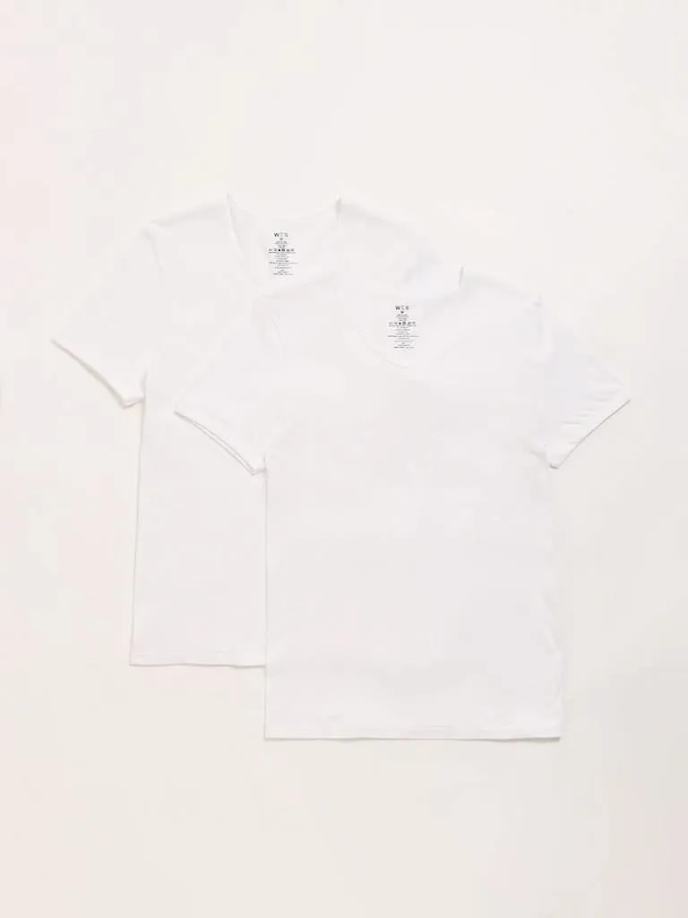 WES Lounge White Cotton Vests - Pack of 2