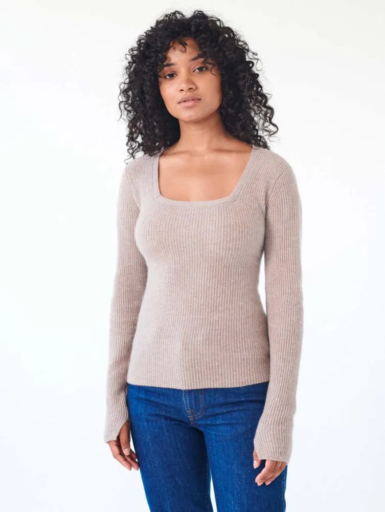 White   Warren - Cashmere Square Neck Sweater in Oak Heather