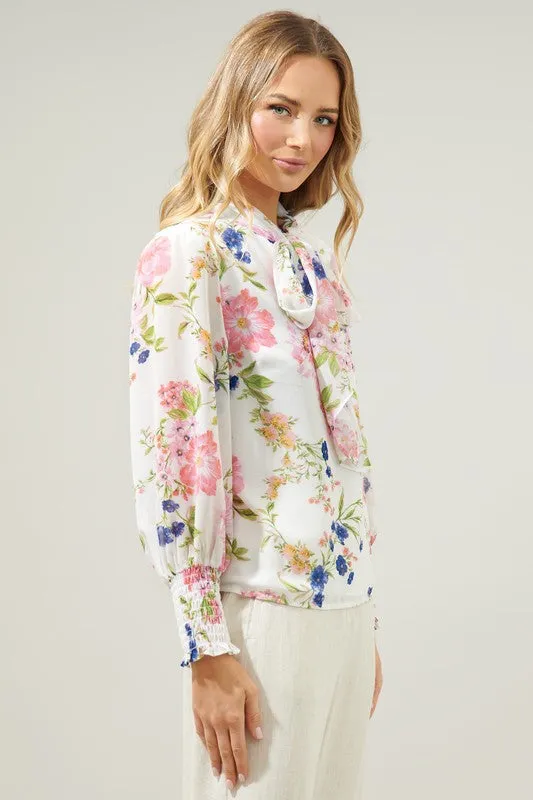 Wildheart Floral Etienne Tie Neck Blouse