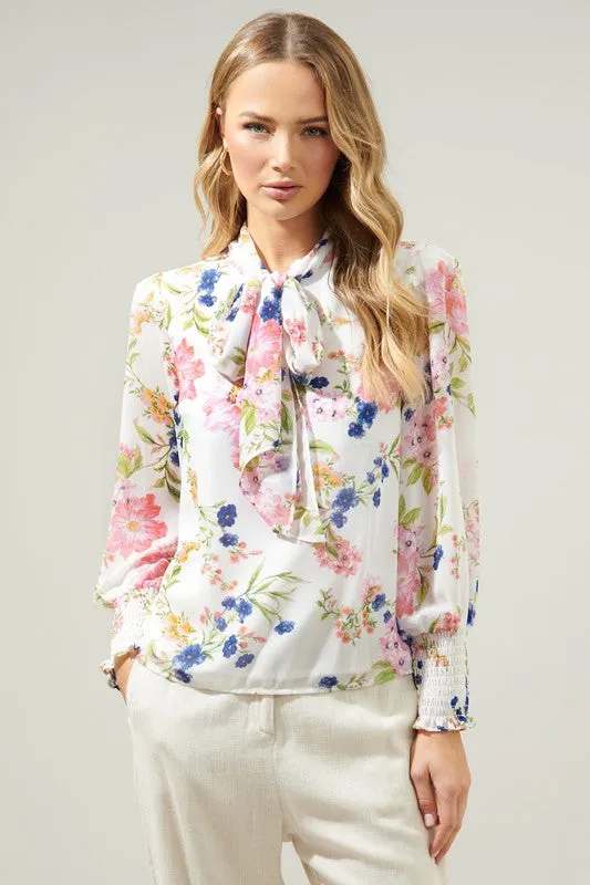 Wildheart Floral Etienne Tie Neck Blouse