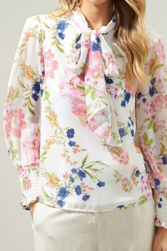 Wildheart Floral Etienne Tie Neck Blouse
