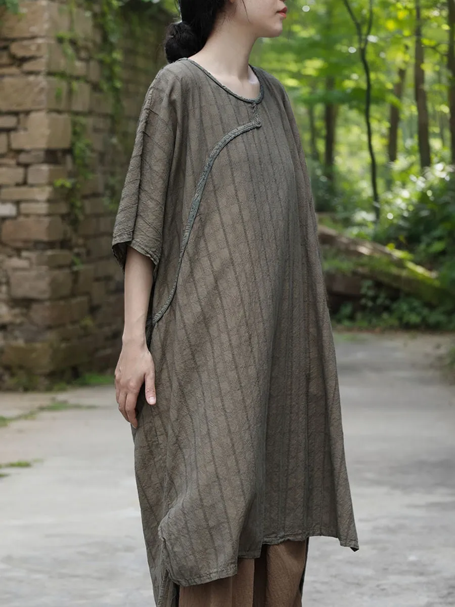 Women Summer Vintage Stripe Jacquard Ramie Dress CV1026