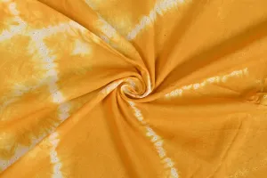 Yellow & White Abstract Tie & Dye Cotton Fabric