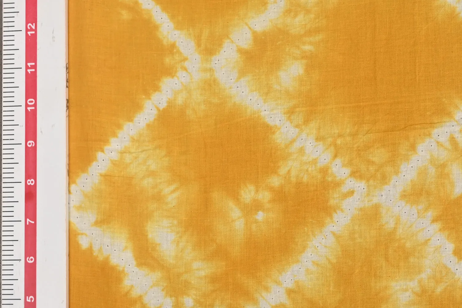 Yellow & White Abstract Tie & Dye Cotton Fabric